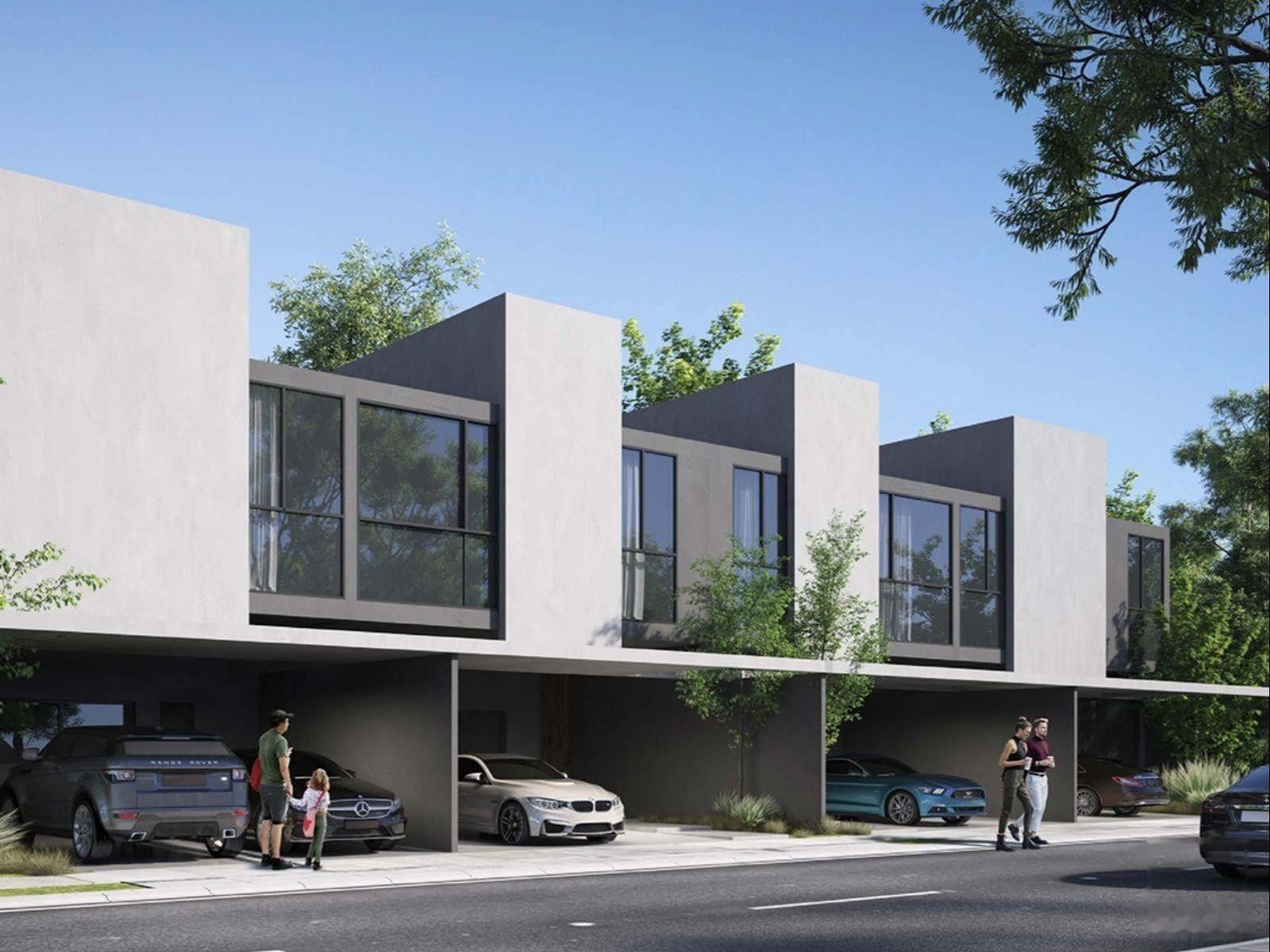 Azalea townhouses with covered parking, Masaar. Illustrative render.