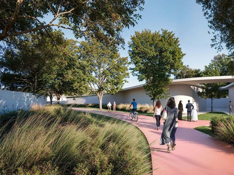Walking path through the Masaar landscape. Illustrative render.