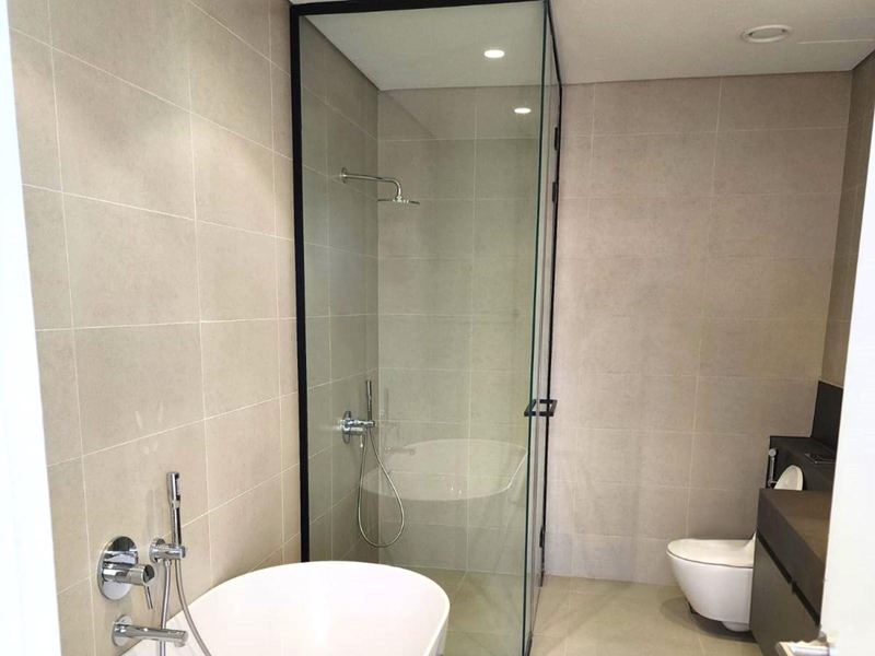 Bathroom with freestanding bath and shower