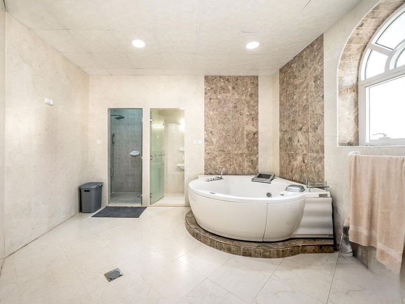 Bathroom with corner bath