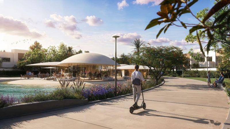 Pavilion and walkway at sunset. Artist's impression.