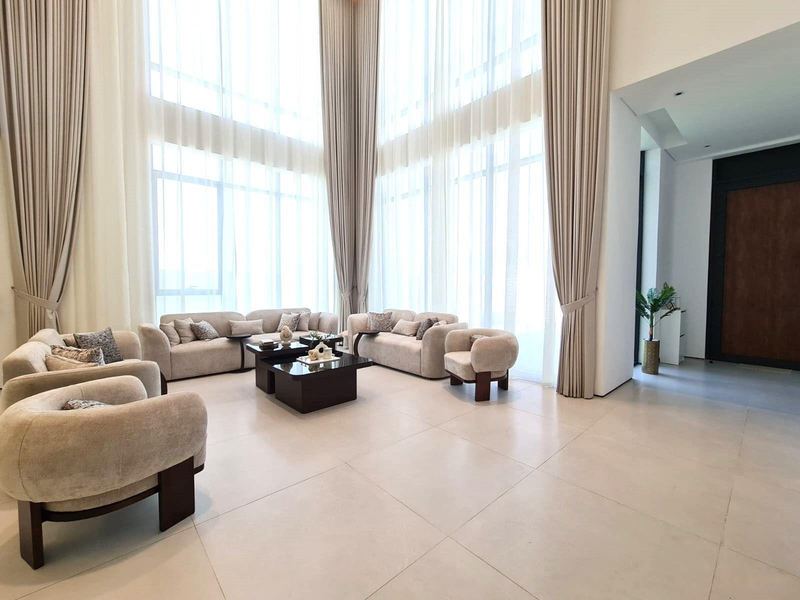 Living room with tall windows