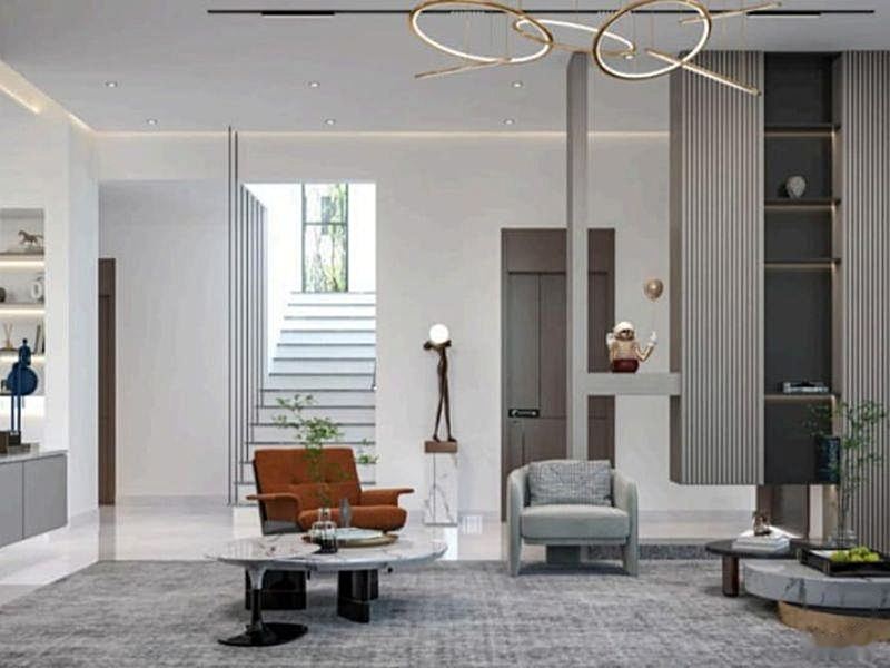 Double-height entrance and living space. Illustrative image.