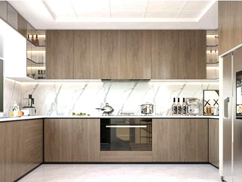 Kitchen with timber cabinetry. Illustrative image.